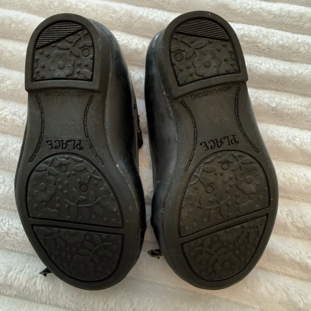 Black Girls Shoes with Bow Detail and Elastic Strap